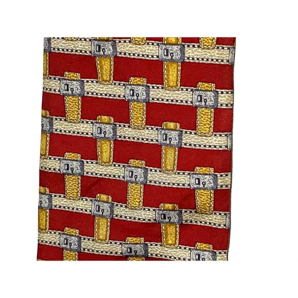 Vintage Mark Cross New York Gold Buckle Locks Silk Mens Neck Tie Red Gold - Picture 3 of 7